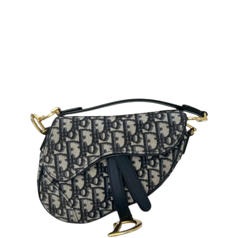 Christian Dior Mini Saddle Bag with Strap- Blue Dior Oblique Jacquard