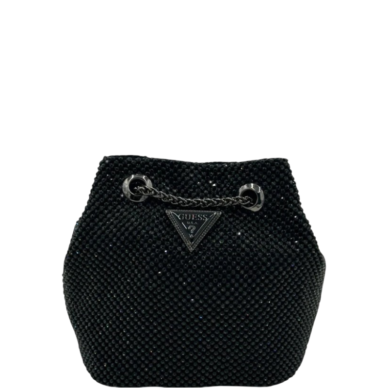Gues Lua Rhinestone Mini Bucket Bag-Black