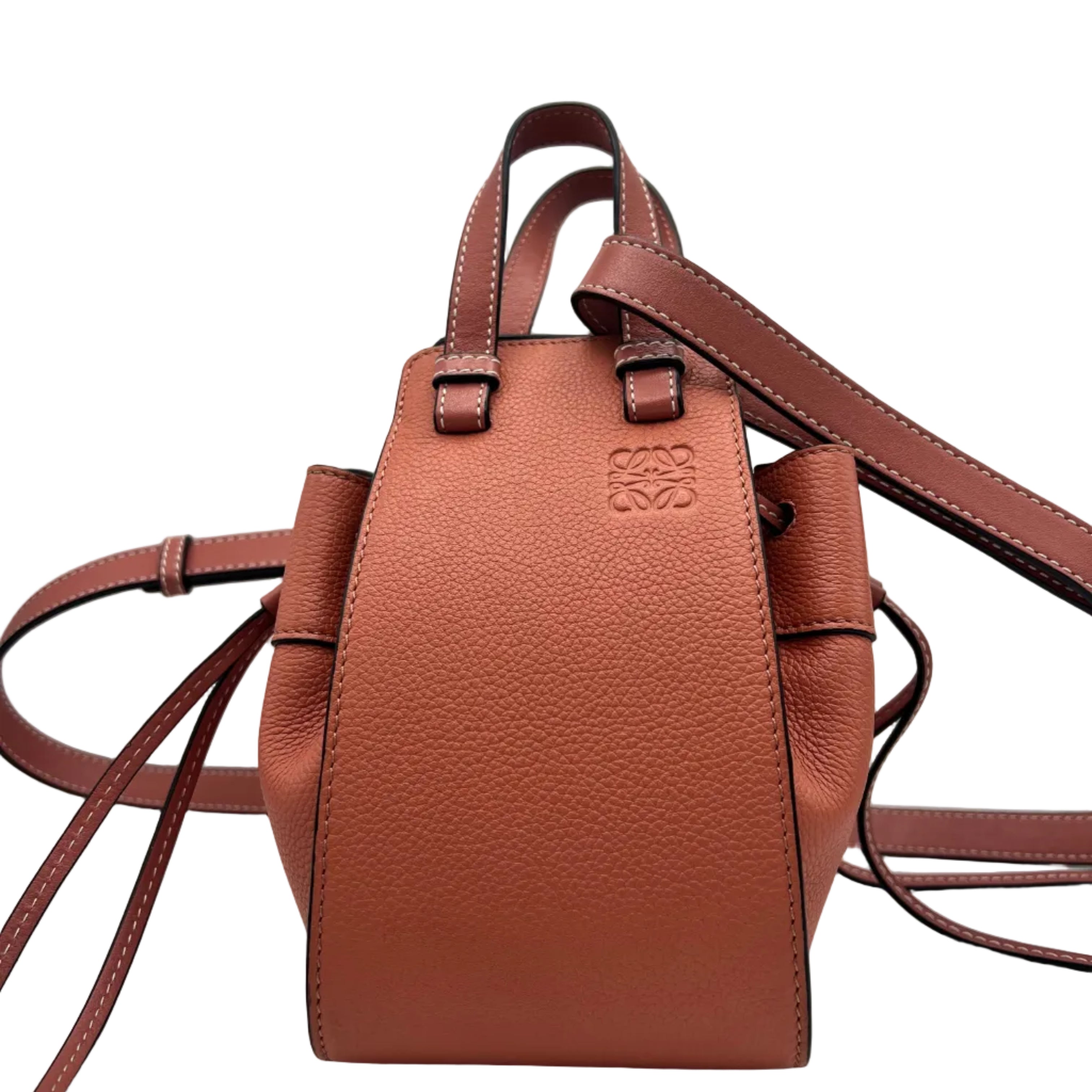 LOEWE Mini Hammock Drawstring Bag Pink Tulip Coral Pebbled Calfskin Crossbody