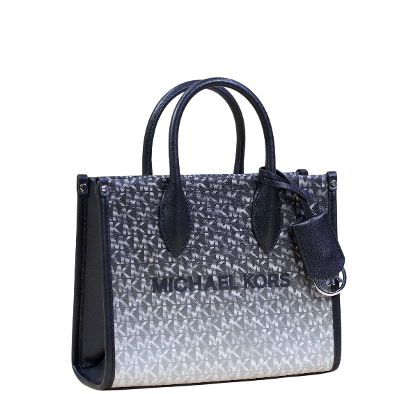Michael Kors Mirella Small Logo Print Crossbody Strap Shopper Tote Bag- Black