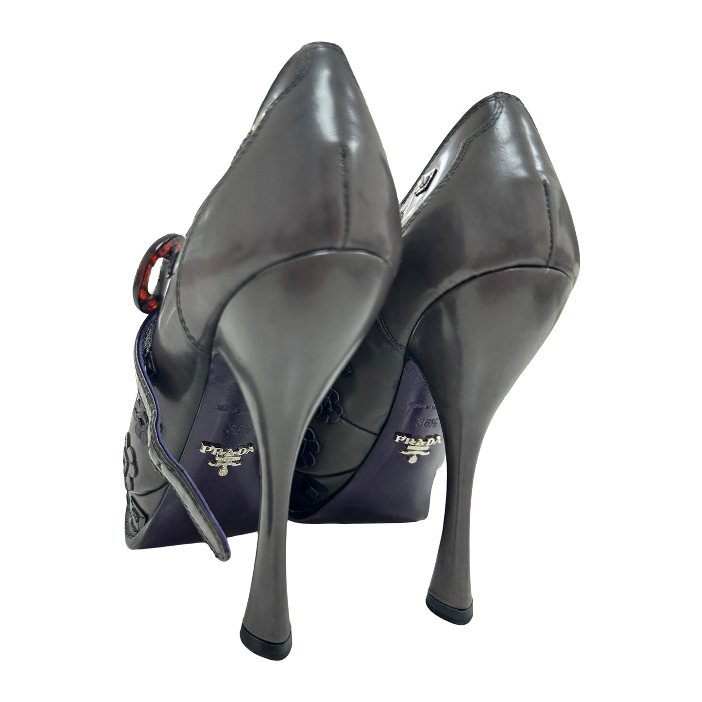 Prada Mary Jane Spazzolato Flower Platform Pumps Violet -Pre Owned