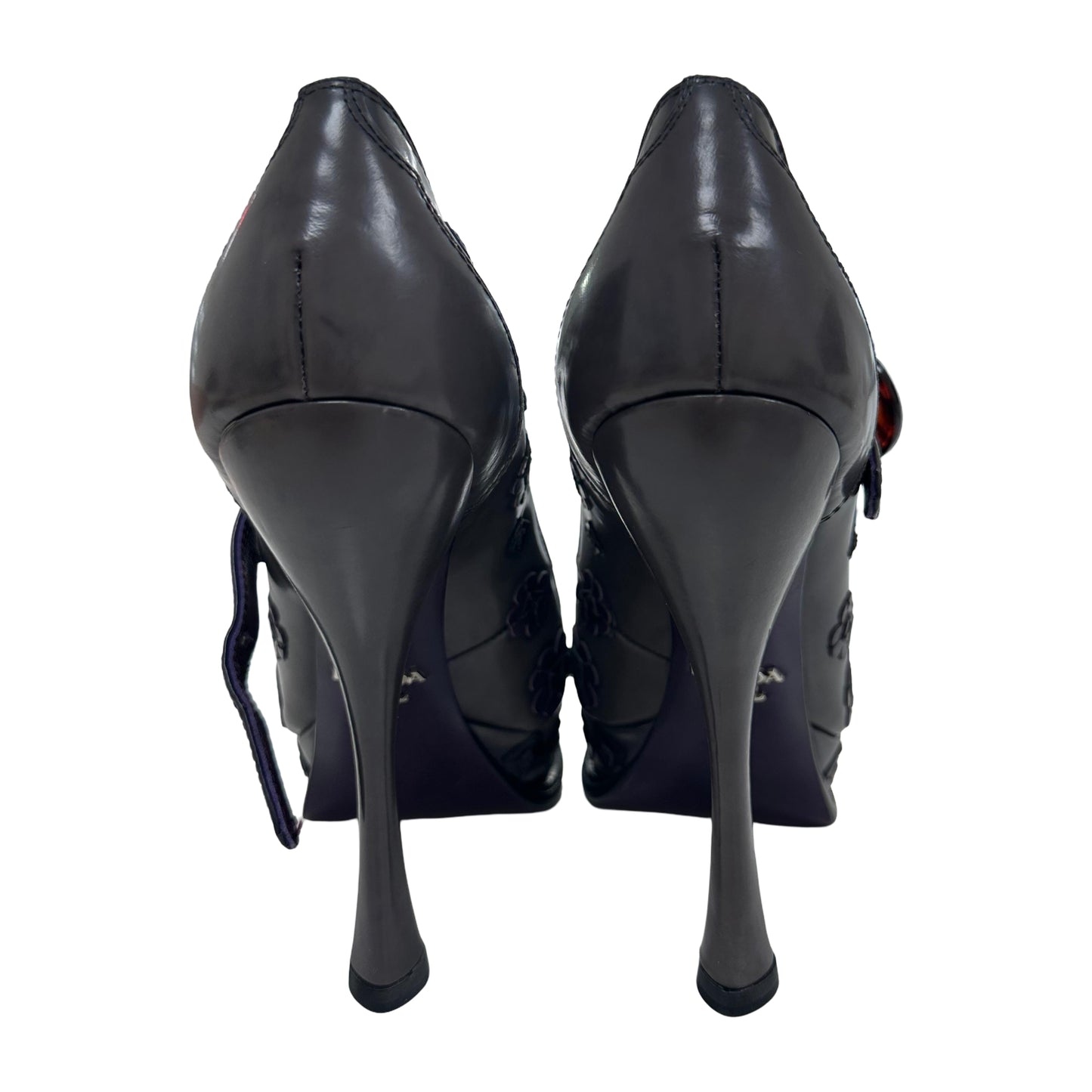 Prada Mary Jane Spazzolato Flower Platform Pumps Violet -Pre Owned