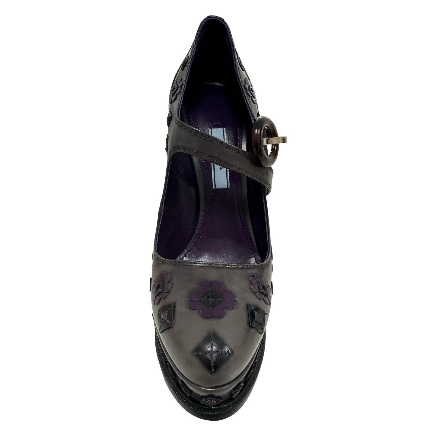 Prada Mary Jane Spazzolato Flower Platform Pumps Violet -Pre Owned