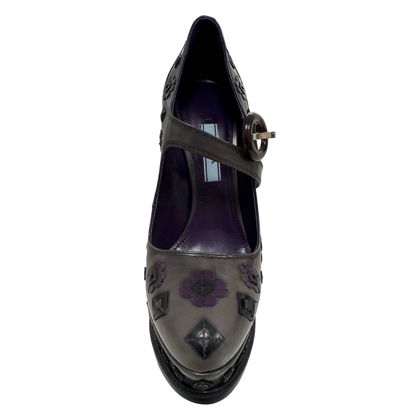 Prada Mary Jane Spazzolato Flower Platform Pumps Violet -Pre Owned