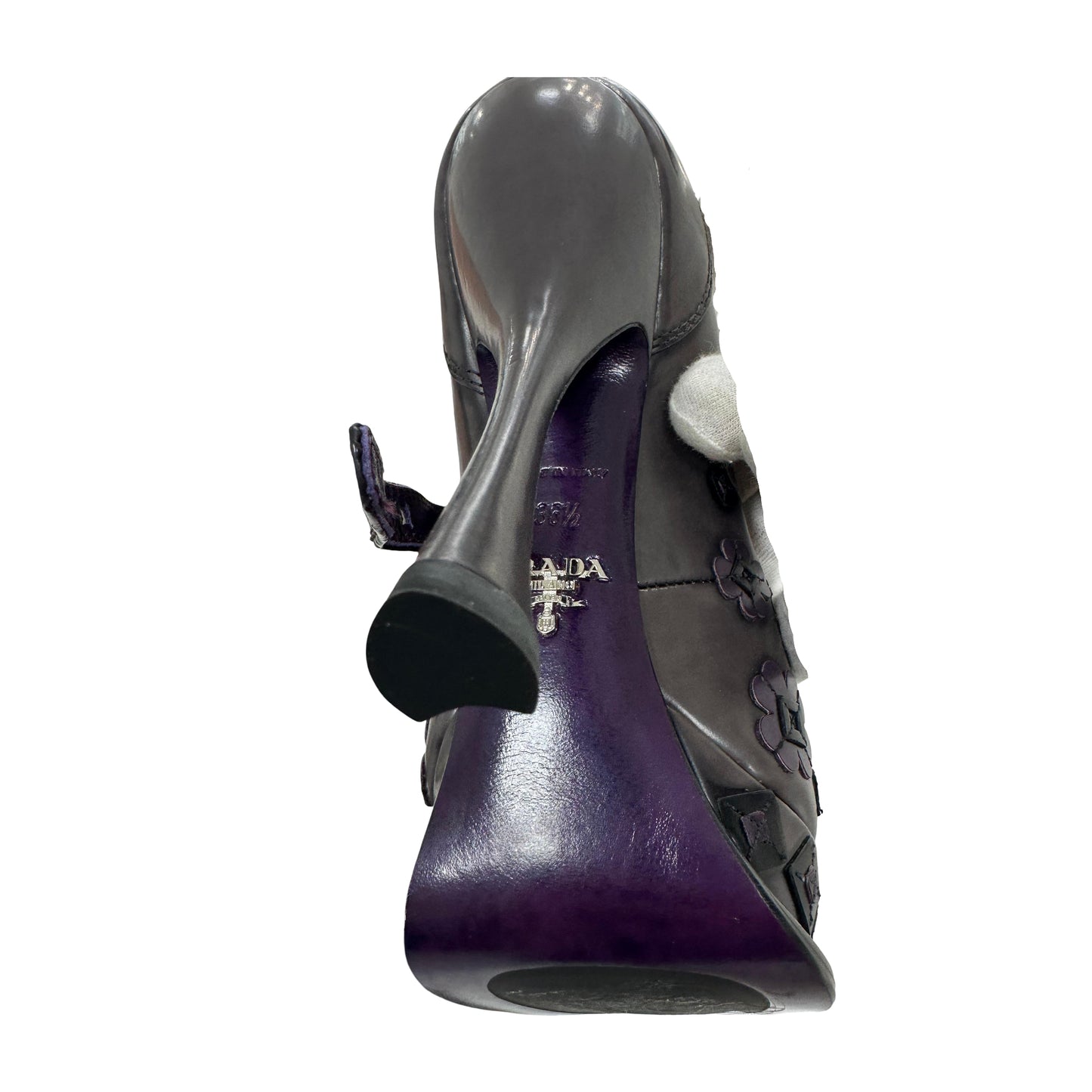 Prada Mary Jane Spazzolato Flower Platform Pumps Violet -Pre Owned