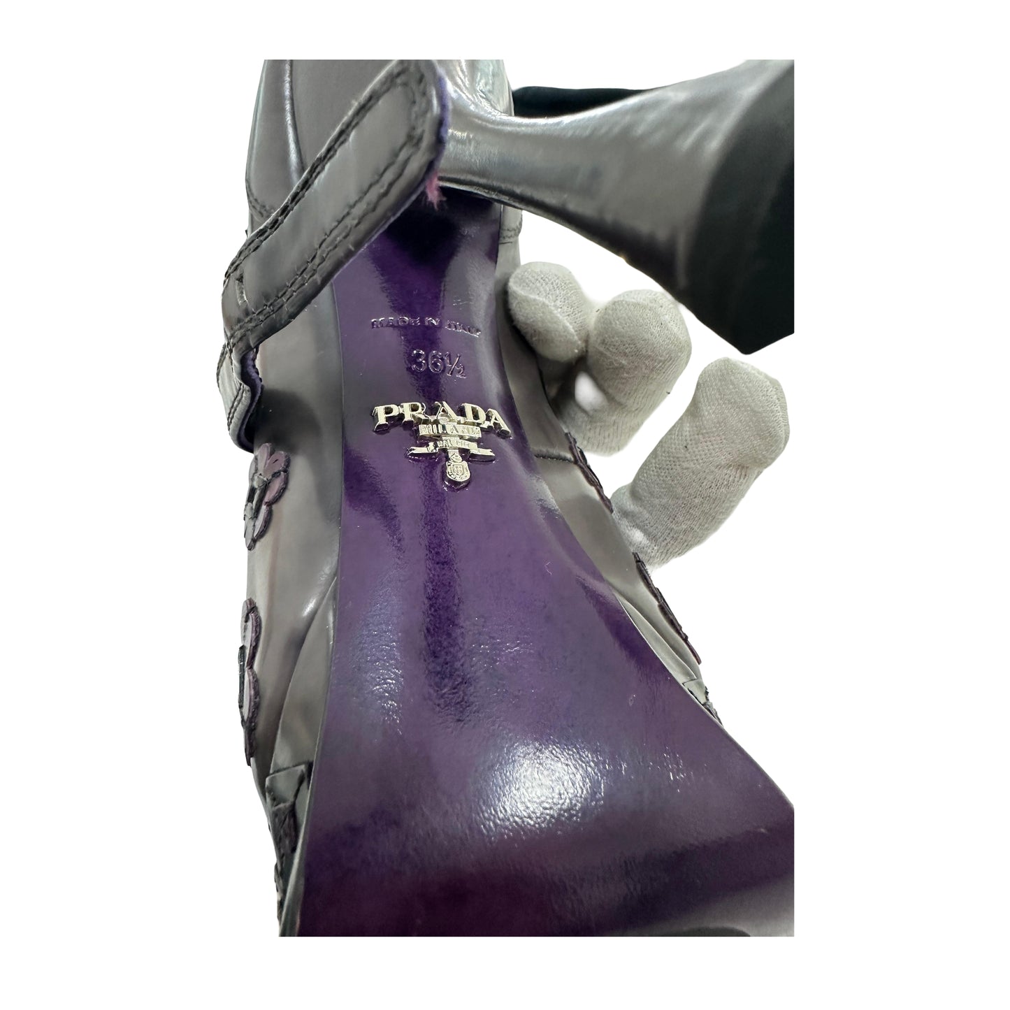 Prada Mary Jane Spazzolato Flower Platform Pumps Violet -Pre Owned