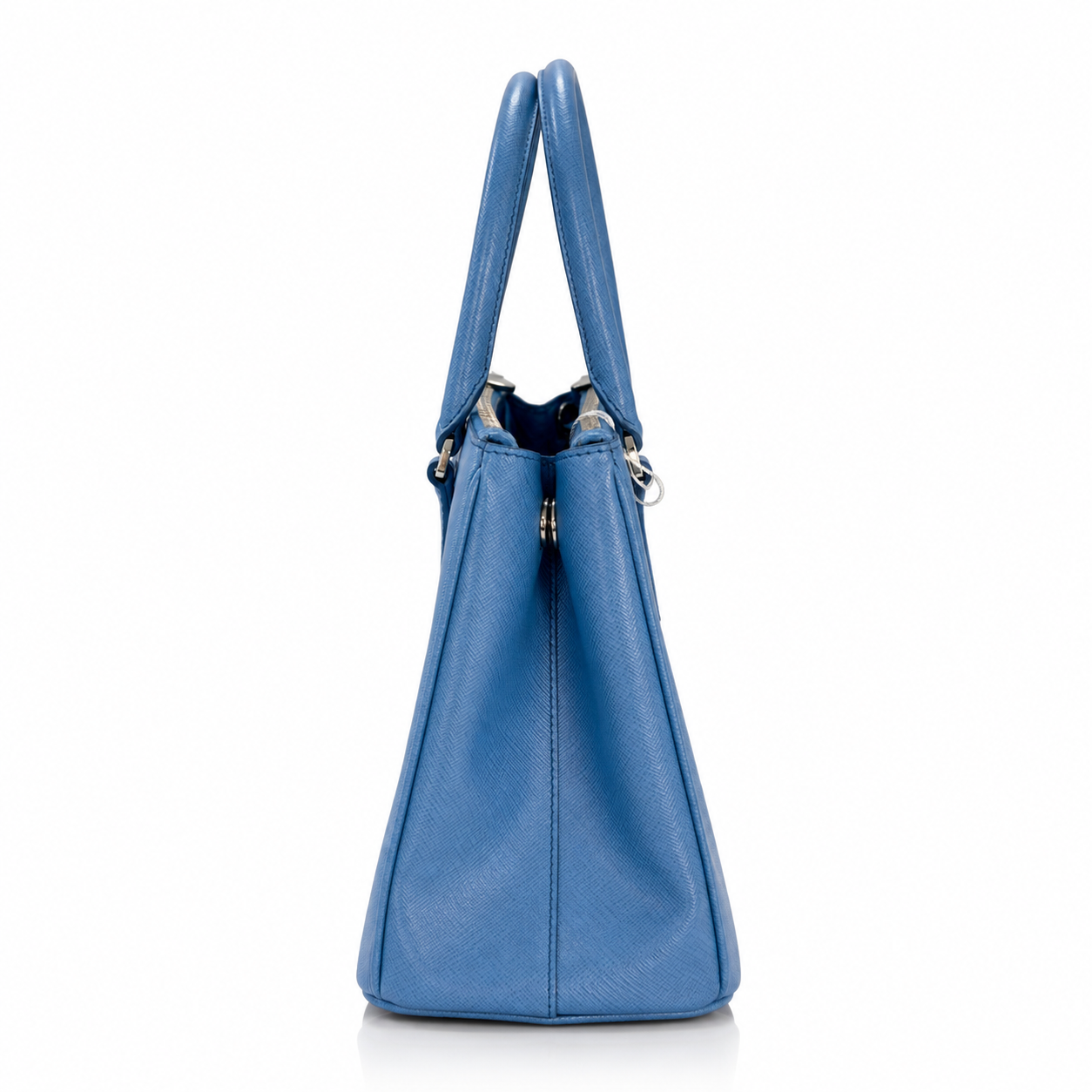 Prada Galleria Medium Saffiano Leather Medium Bag with double top handles and silver-tone hardware, shown from a front-facing perspective on a white background.