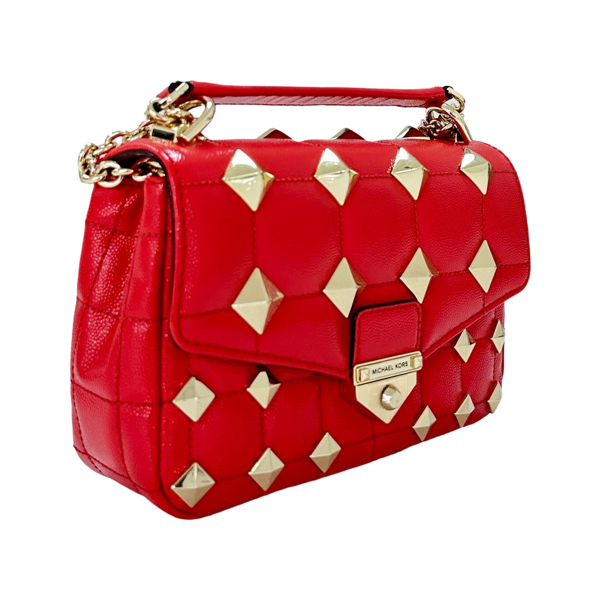 Michael Kors SoHo Small Studded Quilted Patent Leather Shoulder Bag-