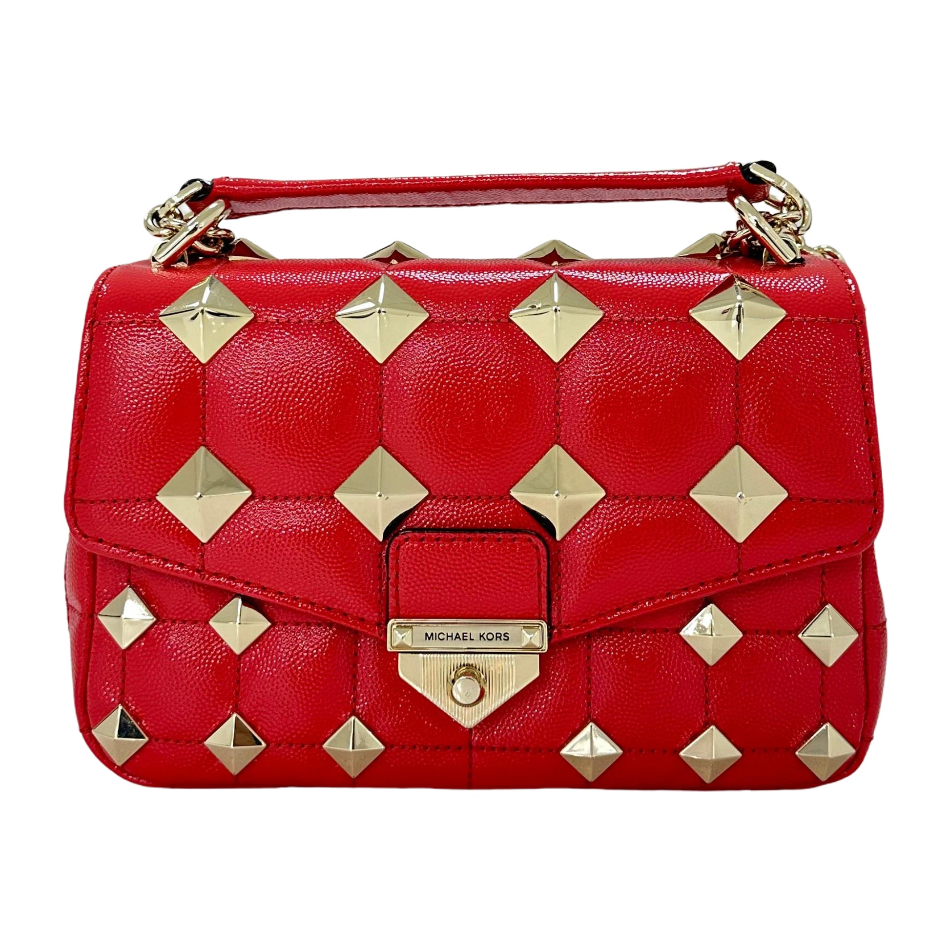 Michael Kors SoHo Small Studded Quilted Patent Leather Shoulder Bag-