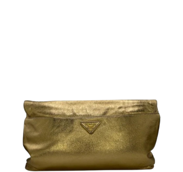 Prada Nappa Leather Flame Clutch Bag Gold Handbag Women’s Designer