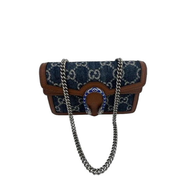 Gucci Dionysus Crossbody Bag Women’s Navy Denim GG Supreme Chain Shoulder Bag