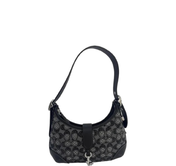 Coach Swinger 20 Crystal Signature Jacquard Shoulder Handbag – Black