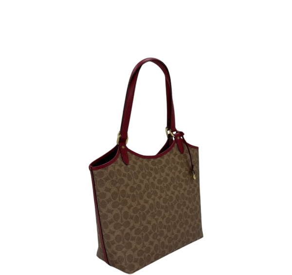 Coach Day Tote Bag In Signature Canvas-Tan/Rust