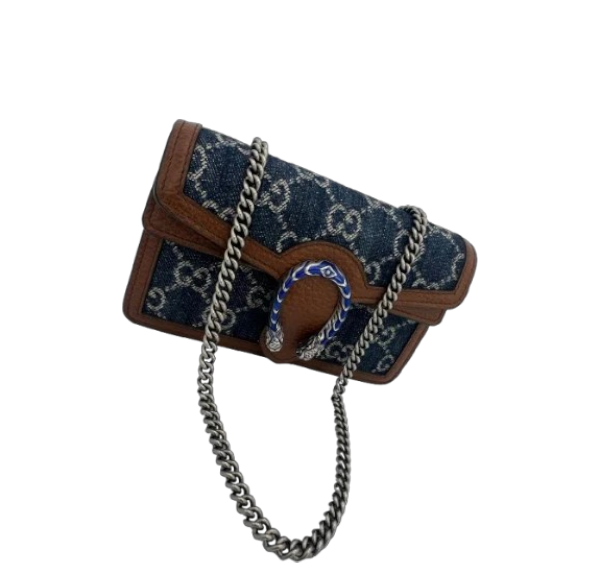 Gucci Dionysus Crossbody Bag Women’s Navy Denim GG Supreme Chain Shoulder Bag