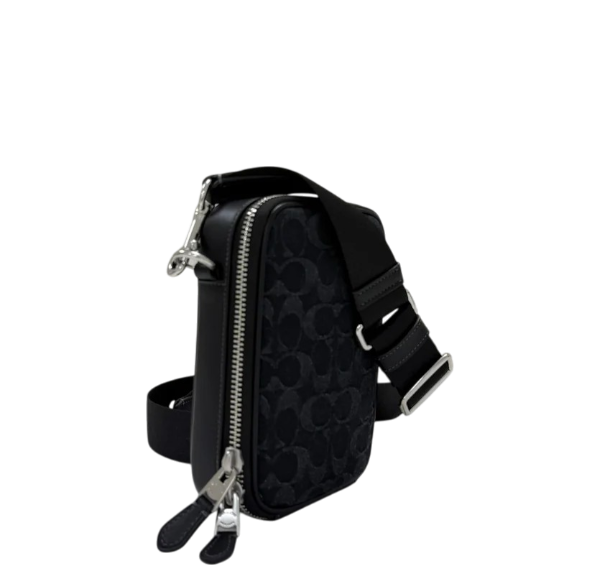 Coach Stanton Crossbody Bag In Signature Denim- Silver/ Black