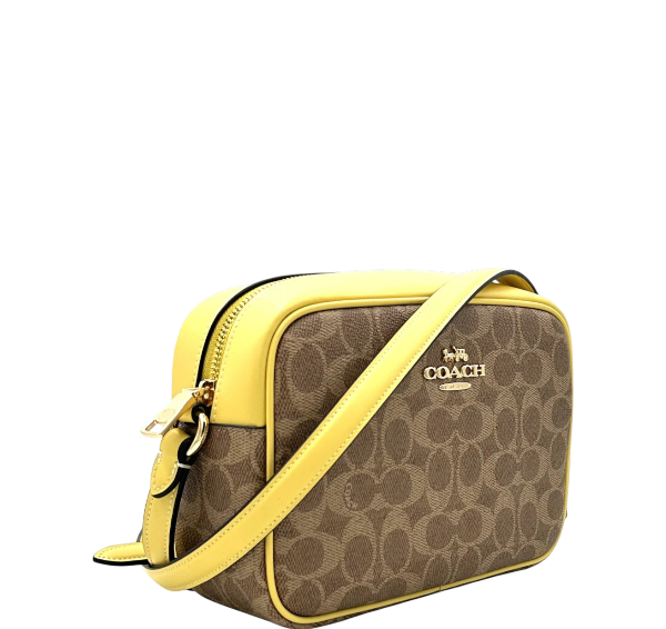 Coach Signature Jamie Camera Bag Crossbody Handbag- Tan Yellow
