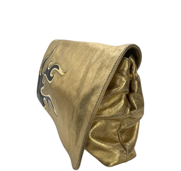 Prada Nappa Leather Flame Clutch Bag Gold Handbag Women’s Designer