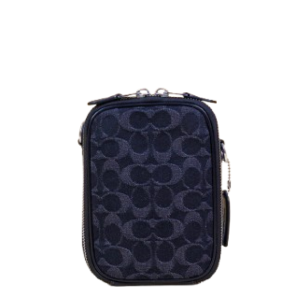 Coach Stanton Crossbody Bag In Signature Denim- Silver/ Black