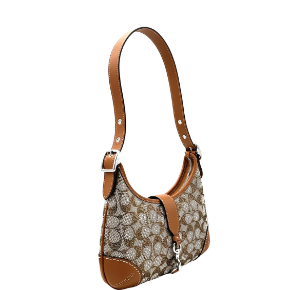 Coach Hamptons Hobo Bag In Crystal Signature Jacquard- Silver/Burnished Amber