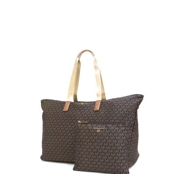 Michael Kors Jet Set Travel Large Signature Logo Print Woven Tote Bag - Brown/Acorn