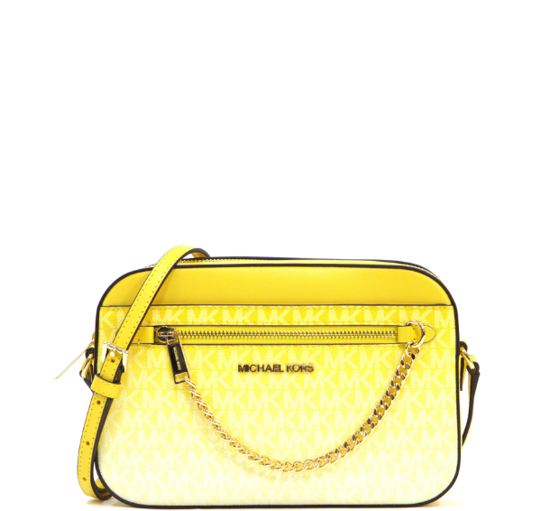 Michael Kors Jet Set Women Large Logo Zip Chain Crossbody Bag - Daisy Yellow