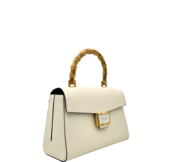 Kate Spade Katy Medium Bamboo Top-handle White Leather Crossbody Bag - Halo White