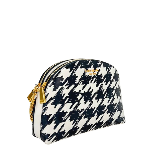 Kate Spade Morgan Leather Painterly Houndstooth Crossbody - Black White Gold
