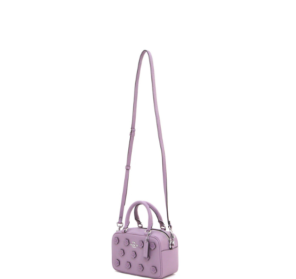 Coach Satchel Crossbody Bag with Floral Applique - Silver/Lilac