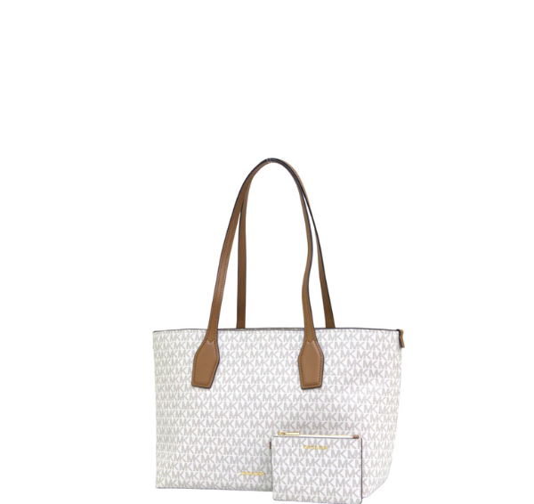 Michael Kors Charlie Logo Medium Tote Bag With Small Zip Case - Vanilla/Acorn