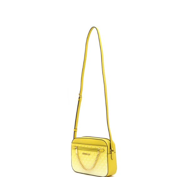 Michael Kors Jet Set Women Large Logo Zip Chain Crossbody Bag - Daisy Yellow