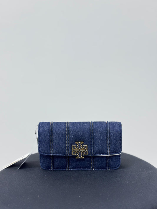 Tory Burch Britten Denim Chain Wallet - Navy