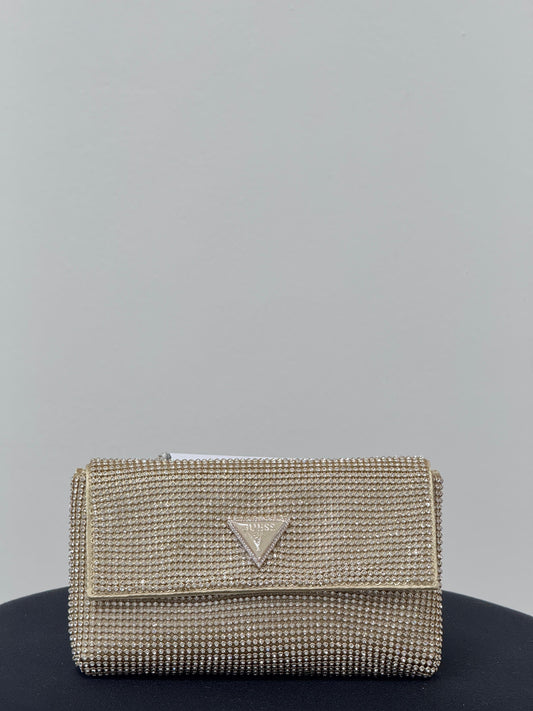 Guess Zalina Small Rhinestone Flap Clutch - Gold
