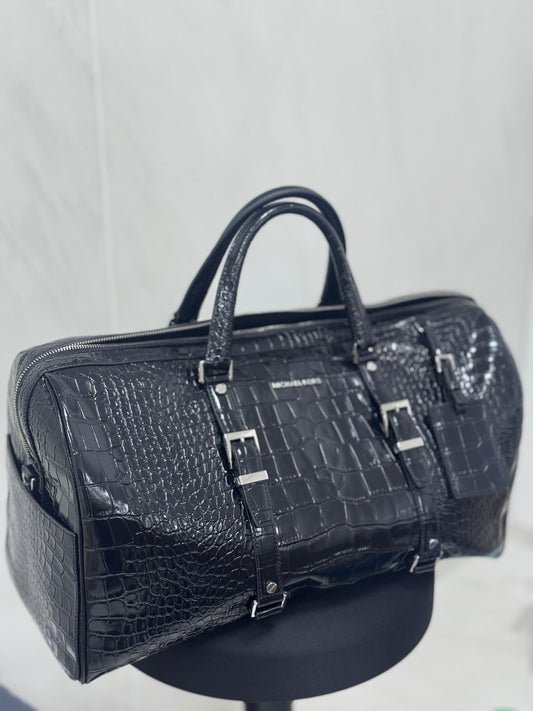Michael Kors Bedford Travel Extra Large Embossed Duffle Bag Weekender- Black