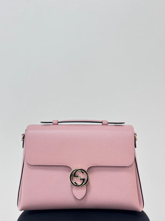 Gucci Dollar Calfskin Medium Interlocking G Top Handle Shoulder Bag- Soft Pink