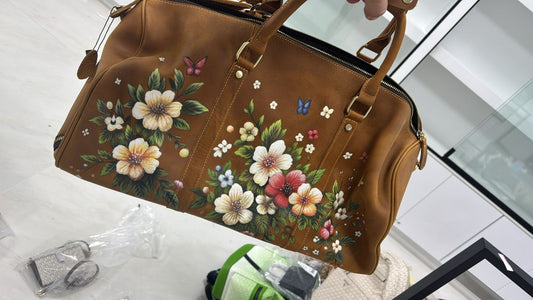 Floral Printed Duffle Bag- Brown/ Multi