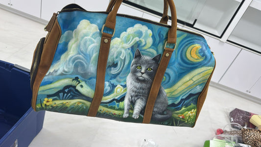 Starry Night Inspired Printed Duffle Bag- Blue/ Multi
