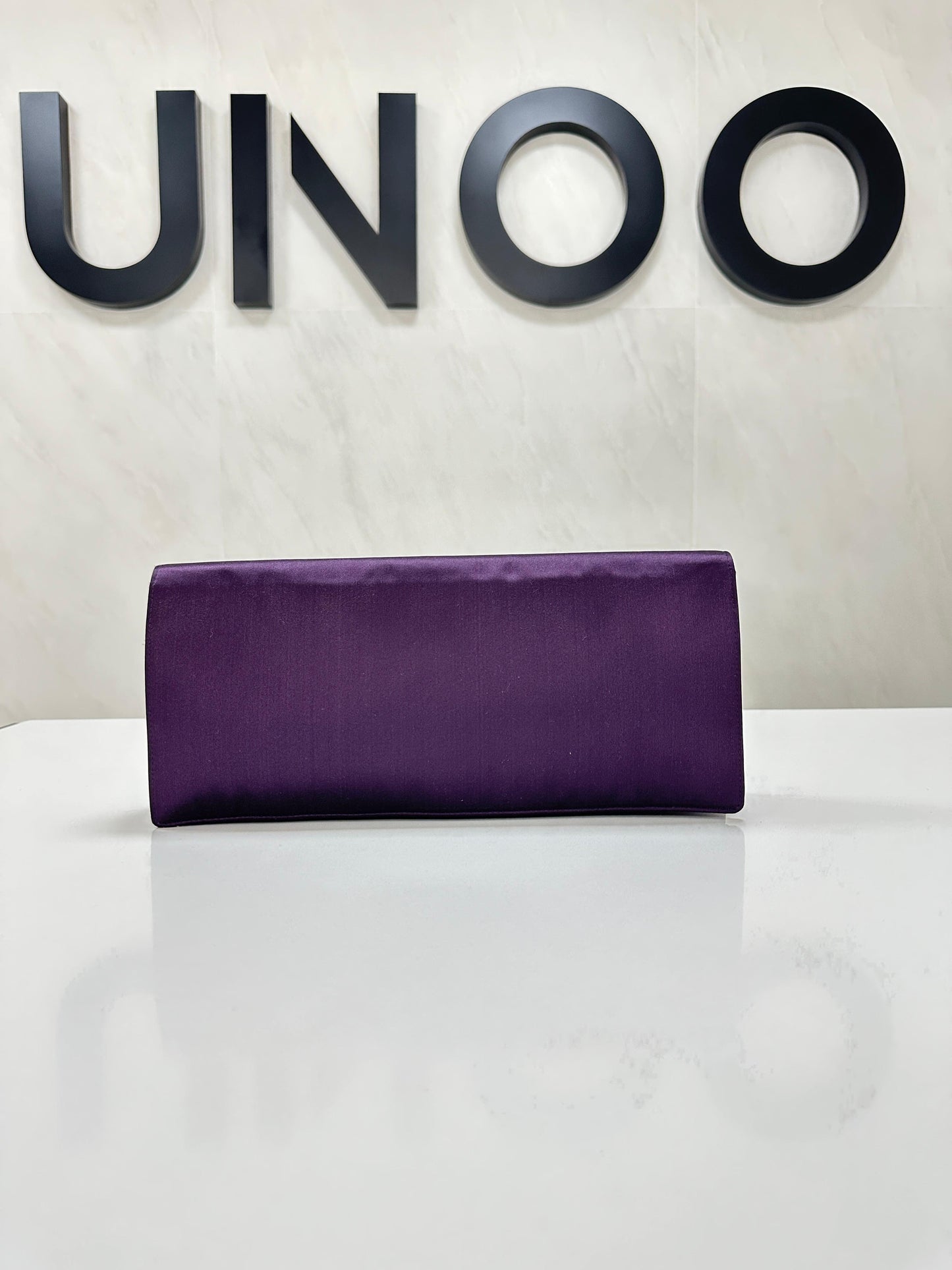 Prada Dark Purple and Gold Hardware Satin Rectangle Clutch - PRE OWNED