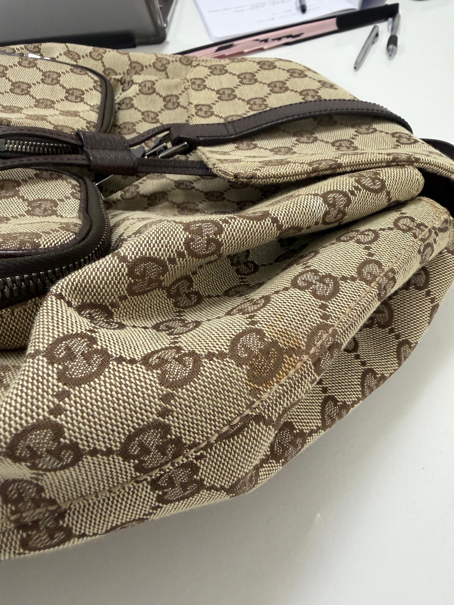 Gucci Jackie  Embossed Monogram Canvas Backpack -PRE OWNED
