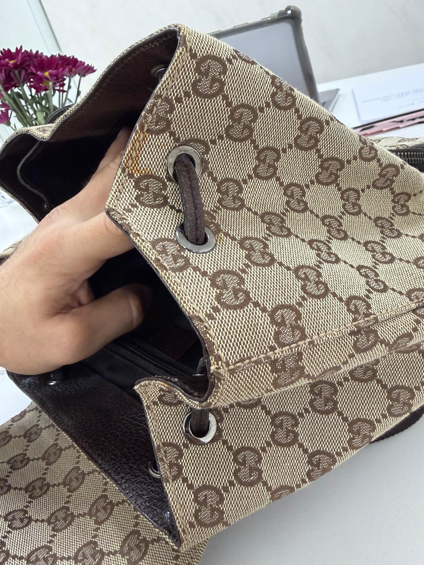 Gucci Jackie  Embossed Monogram Canvas Backpack -PRE OWNED
