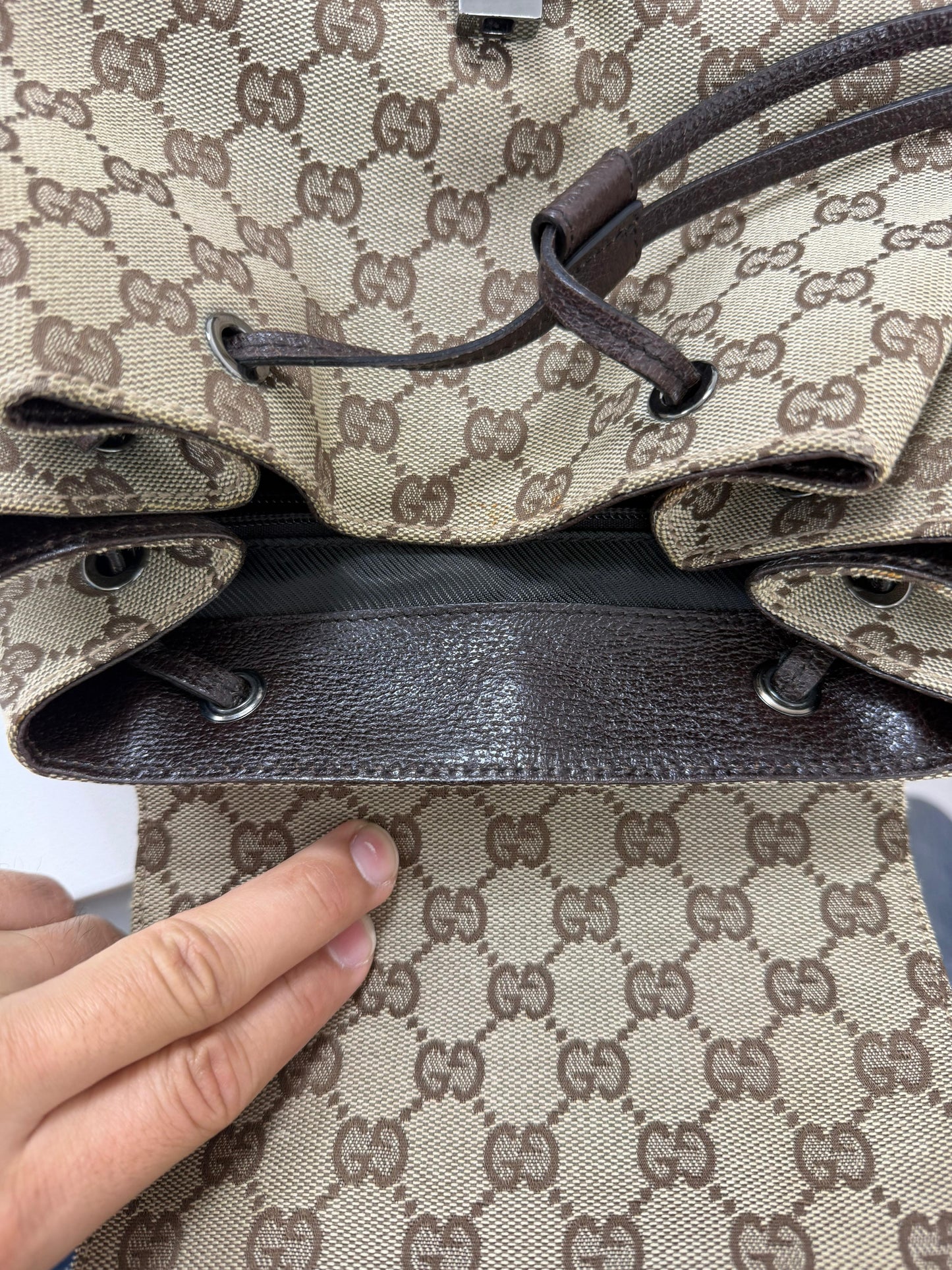 Gucci Jackie  Embossed Monogram Canvas Backpack -PRE OWNED