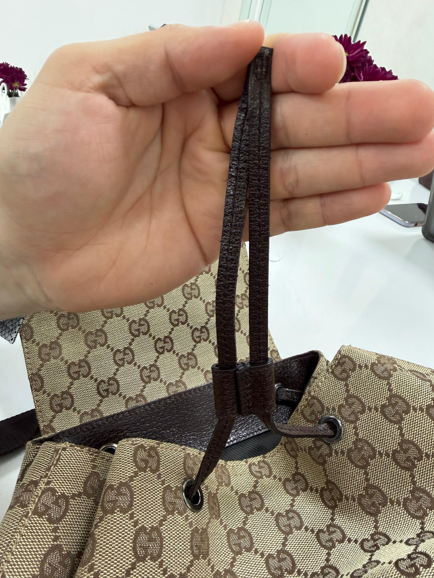 Gucci Jackie  Embossed Monogram Canvas Backpack -PRE OWNED