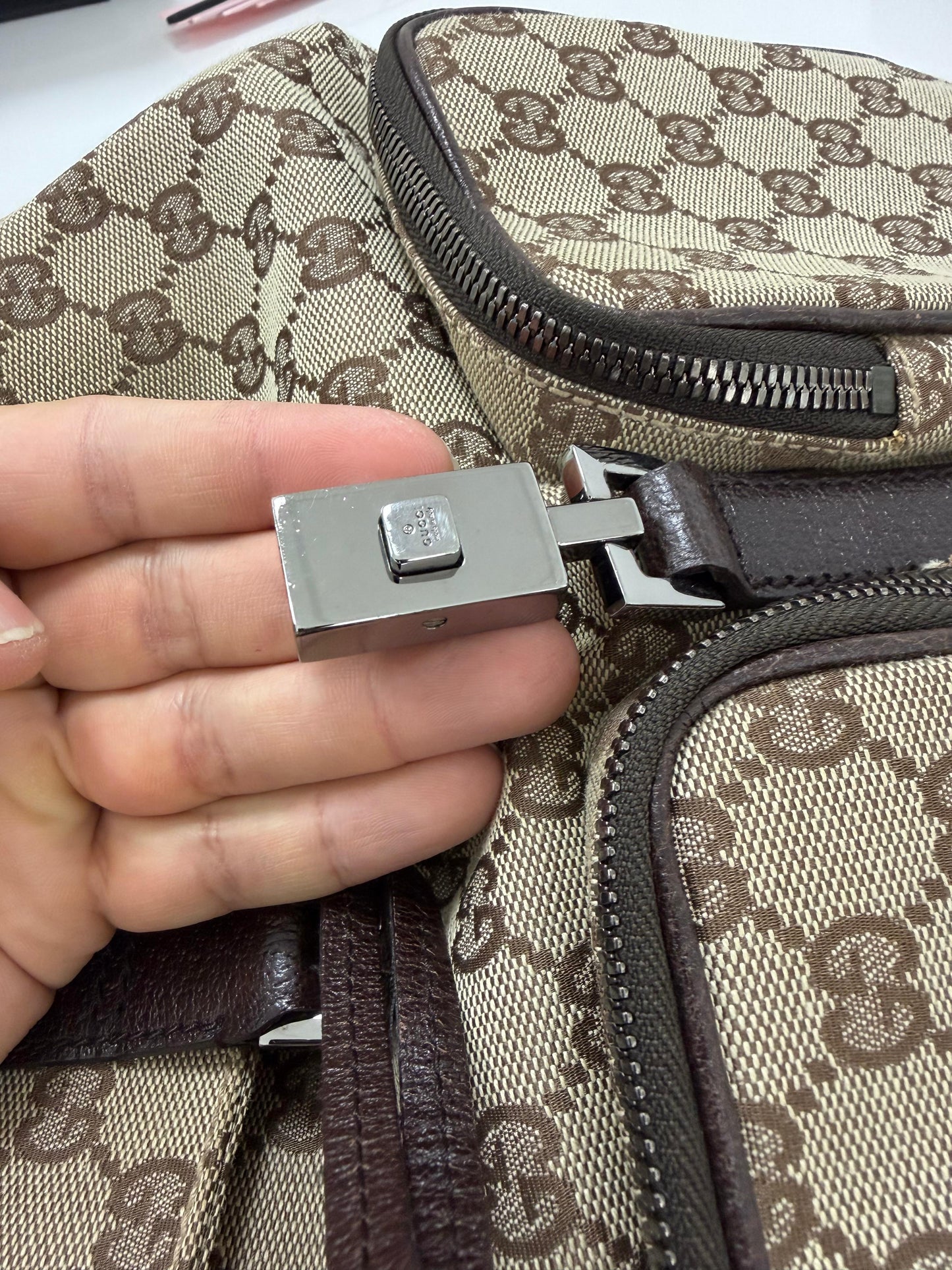 Gucci Jackie  Embossed Monogram Canvas Backpack -PRE OWNED