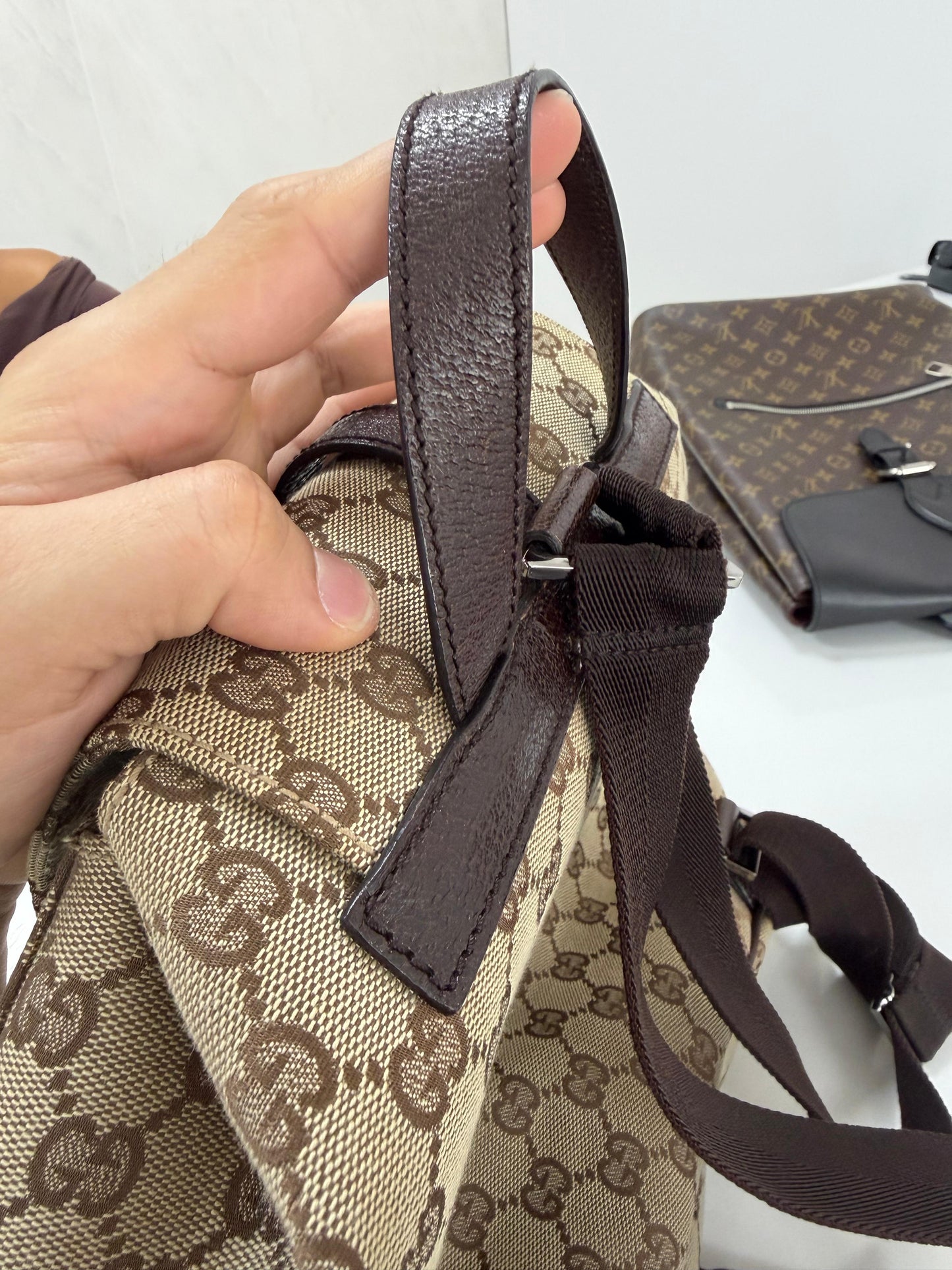 Gucci Jackie  Embossed Monogram Canvas Backpack -PRE OWNED