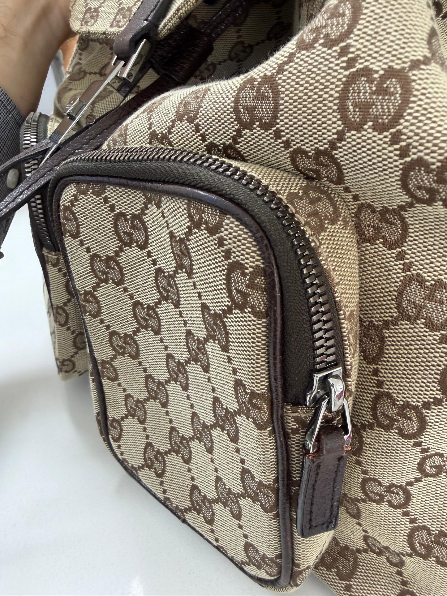 Gucci Jackie  Embossed Monogram Canvas Backpack -PRE OWNED