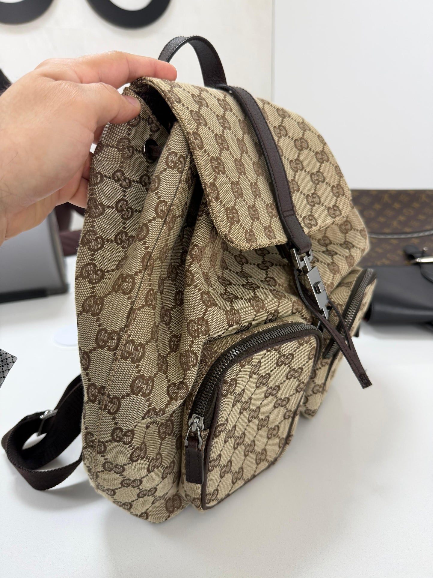 Gucci Jackie  Embossed Monogram Canvas Backpack -PRE OWNED