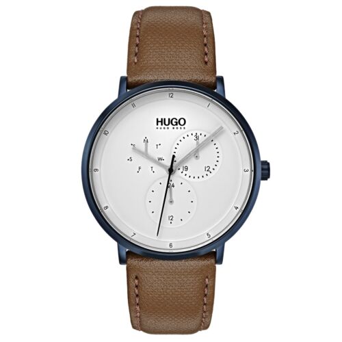 Hugo Boss Guide Men's White Dial Chronograph Brown Leather Watch NIB 1530008