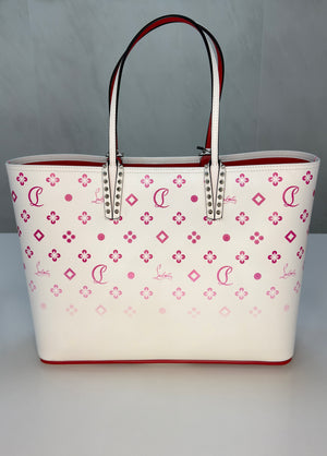 Christian Louboutin White & Pink Logo Print Tote Bag with Studded Handles – additional photo 2