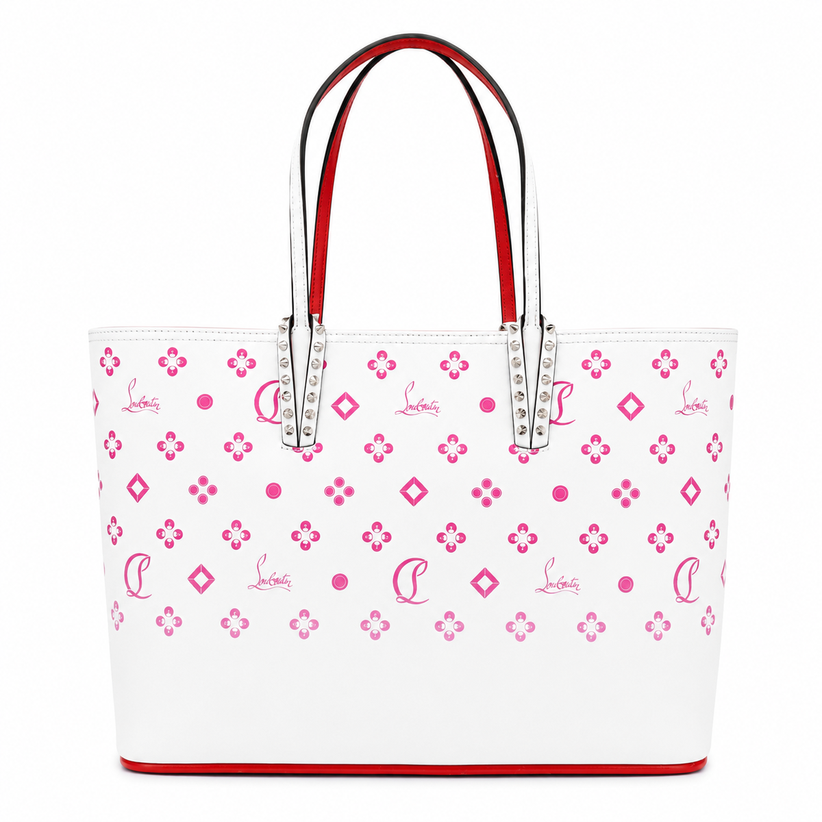 Christian Louboutin White & Pink Logo Print Tote Bag with Studded Handles – additional photo 3