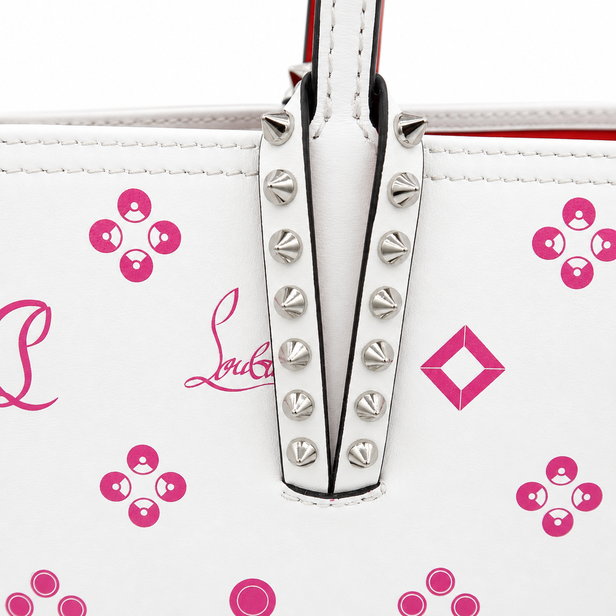 Christian Louboutin White & Pink Logo Print Tote Bag with Studded Handles – additional photo 4