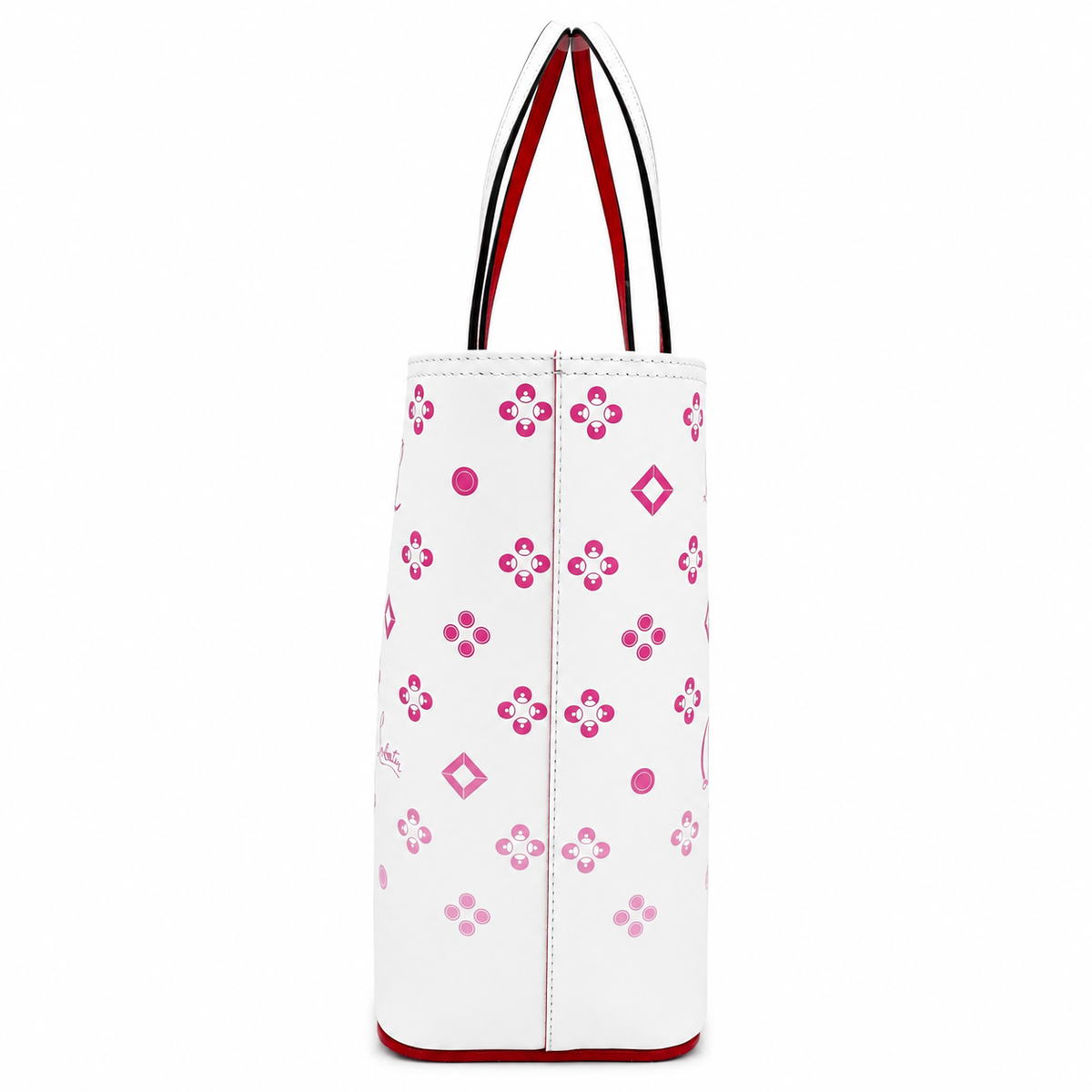 Christian Louboutin White & Pink Logo Print Tote Bag with Studded Handles – additional photo 5
